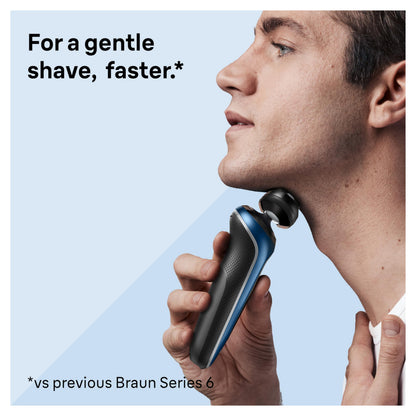 Braun Series 6 6120s Electric Foil Shaver, Wet & Dry, Gentle & Turbo Modes, with Precision Trimmer, Blue - front view