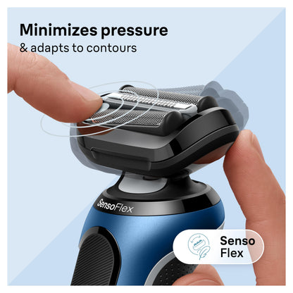 Braun Series 6 6120s Electric Foil Shaver, Wet & Dry, Gentle & Turbo Modes, with Precision Trimmer, Blue - back view