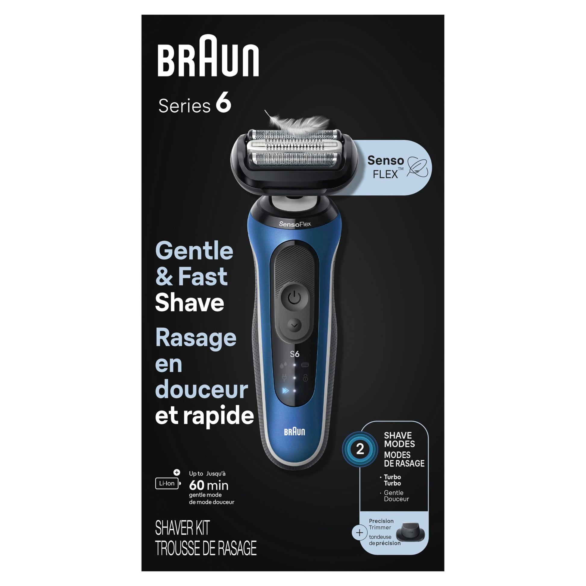 Braun Series 6 6120s Electric Foil Shaver, Wet & Dry, Gentle & Turbo Modes, with Precision Trimmer, Blue - close-up detail