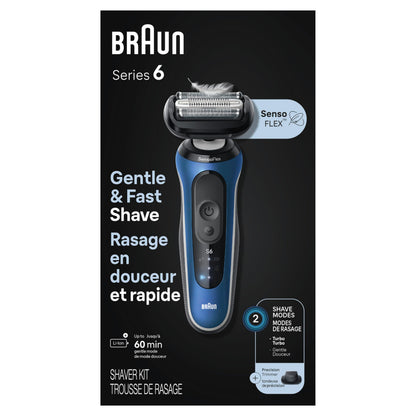 Braun Series 6 6120s Electric Foil Shaver, Wet & Dry, Gentle & Turbo Modes, with Precision Trimmer, Blue - close-up detail