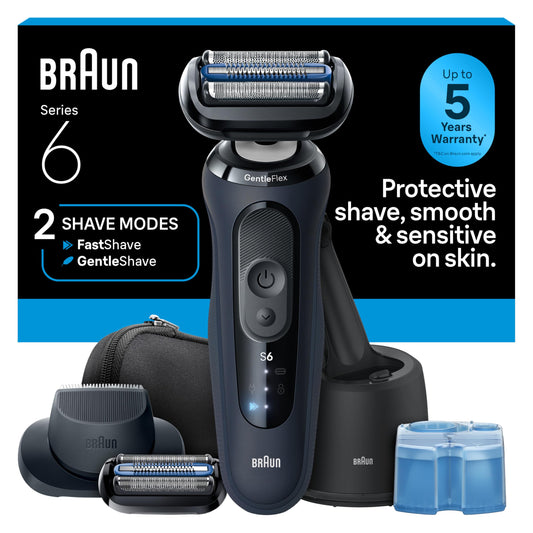 Braun Series 6 Electric Razor for Men with Precision Trimmer, Extra Shaver Head, 4-in-1 Clean & Charge Center, Travel Case, S