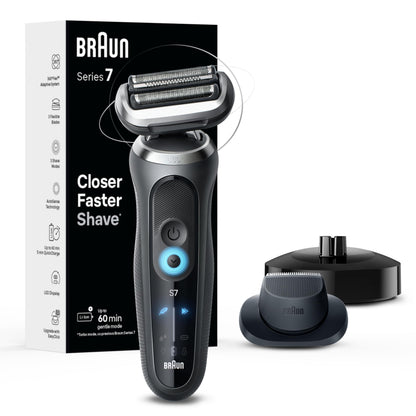 Braun Series 7 7127cs Electric Shaver for Men, Wet & Dry Foil Shaver with Beard Trimmer and Charging Stand, Space Grey, 4 Pie