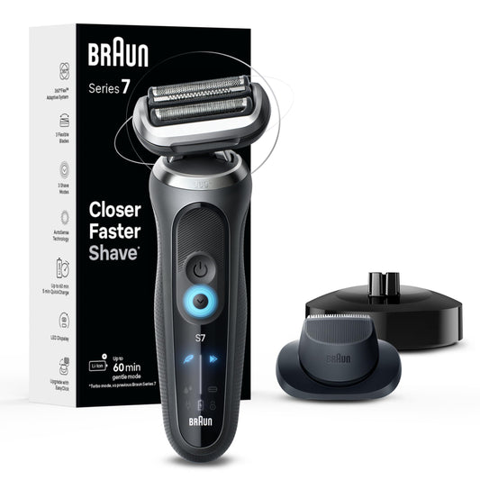Braun Series 7 7127cs Electric Shaver for Men, Wet & Dry Foil Shaver with Beard Trimmer and Charging Stand, Space Grey, 4 Pie