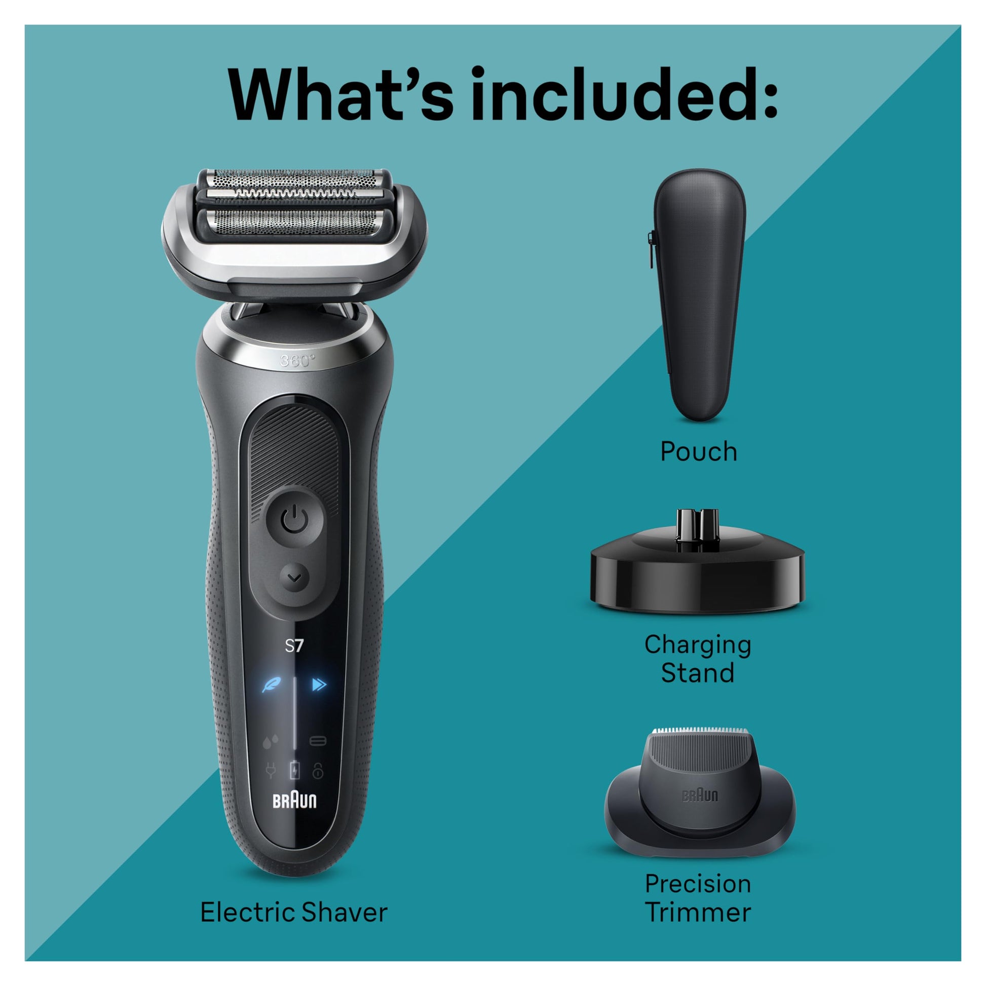 Braun Series 7 7127cs Electric Shaver for Men, Wet & Dry Foil Shaver with Beard Trimmer and Charging Stand, Space Grey, 4 Pie