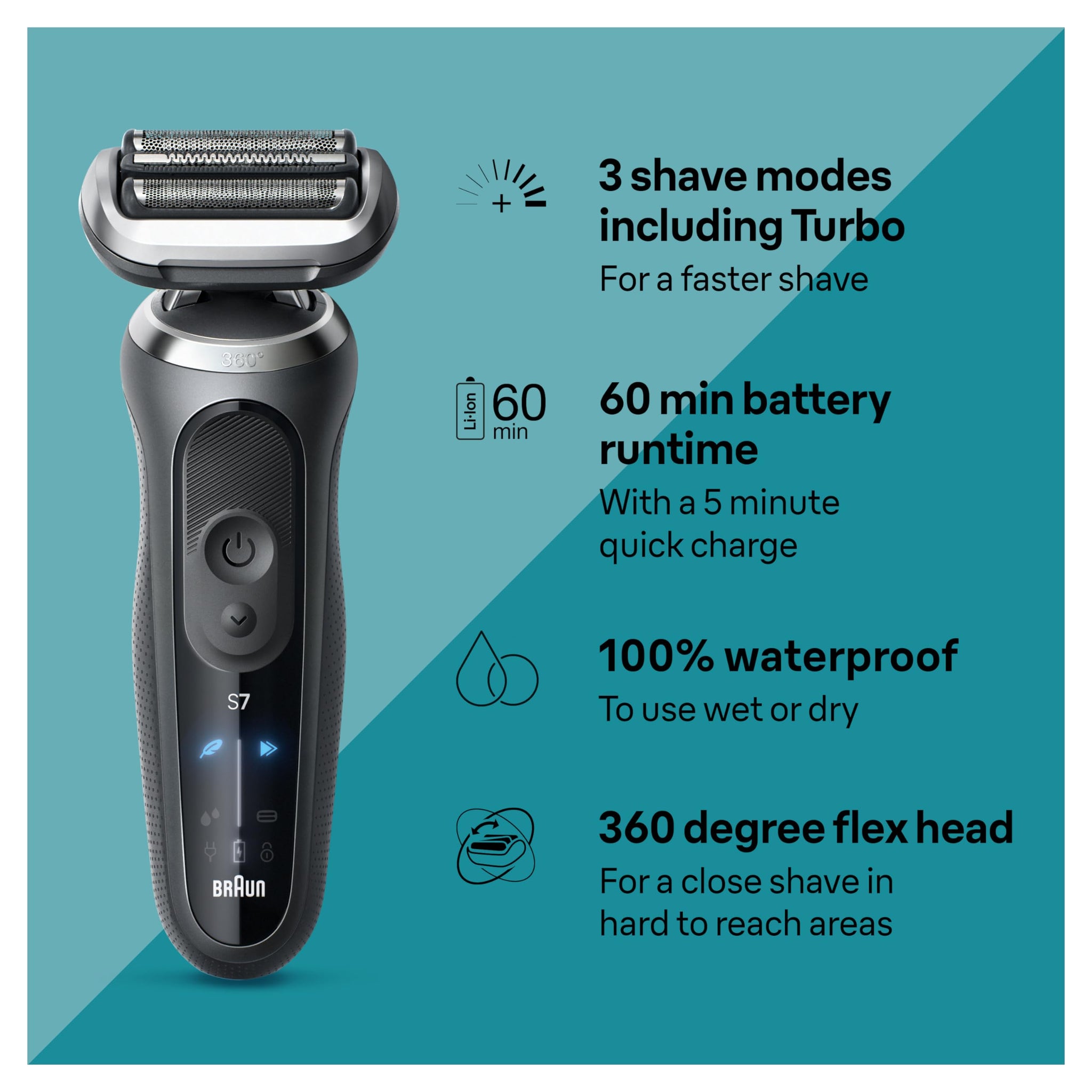 Braun Series 7 7127cs Electric Shaver for Men, Wet & Dry Foil Shaver with Beard Trimmer and Charging Stand, Space Grey, 4 Pie