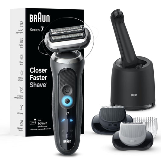 Braun Series 7 7177cc Electric Foil Shaver for Men, Wet & Dry, Turbo & Gentle Modes, Waterproof, Space Grey