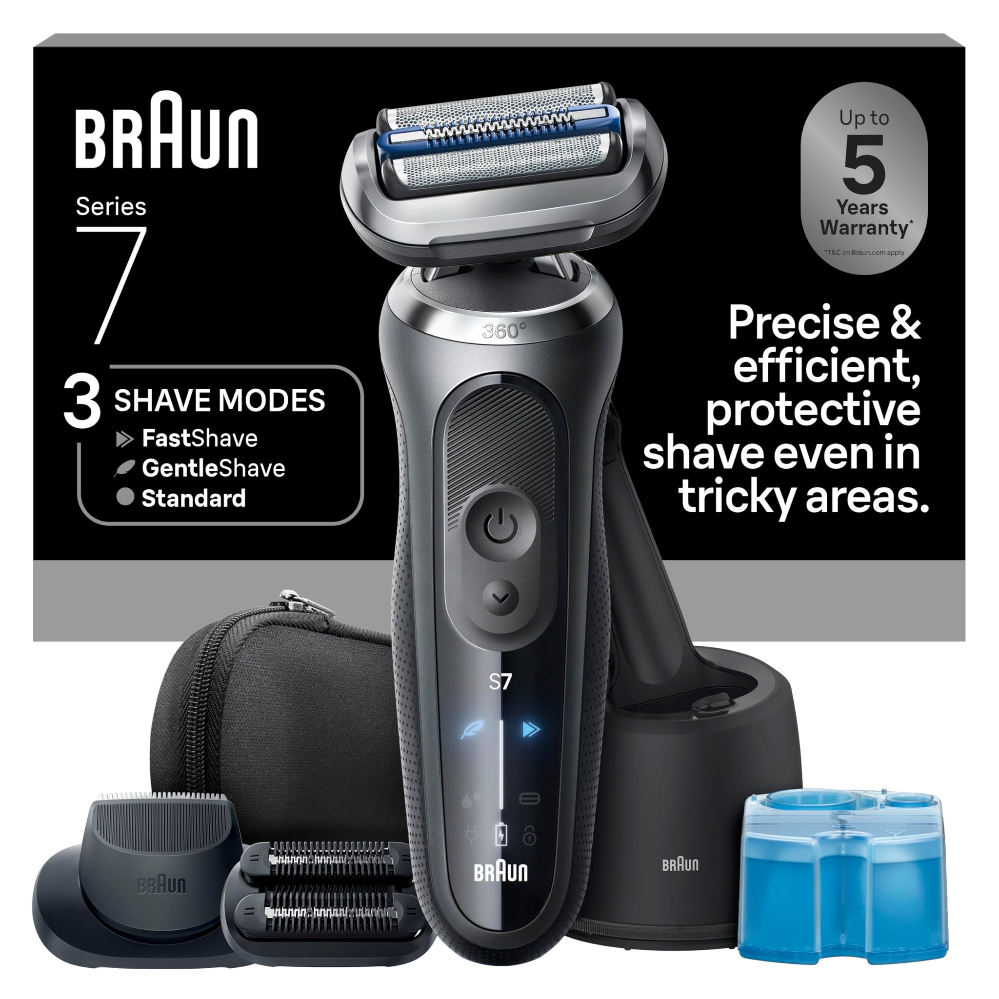 Braun Series 7 7185Cc Electric Shaver for Men, Wet & Dry, with SmartCare Center and Beard Trimmer, Black