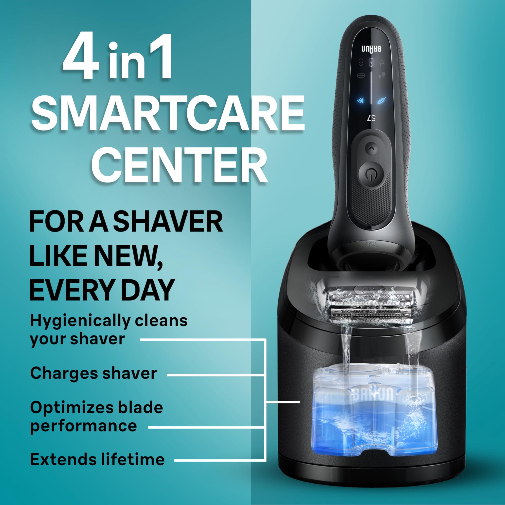 Braun Series 7 7185Cc Electric Shaver for Men, Wet & Dry, with SmartCare Center and Beard Trimmer, Black - in use
