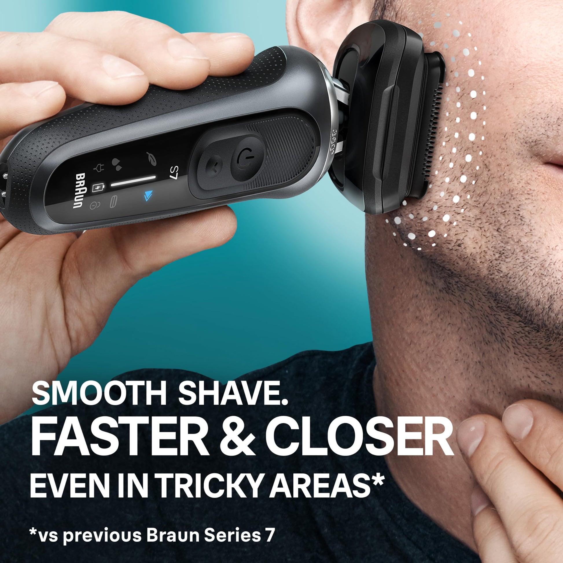 Braun Series 7 7185Cc Electric Shaver for Men, Wet & Dry, with SmartCare Center and Beard Trimmer, Black - size and scale