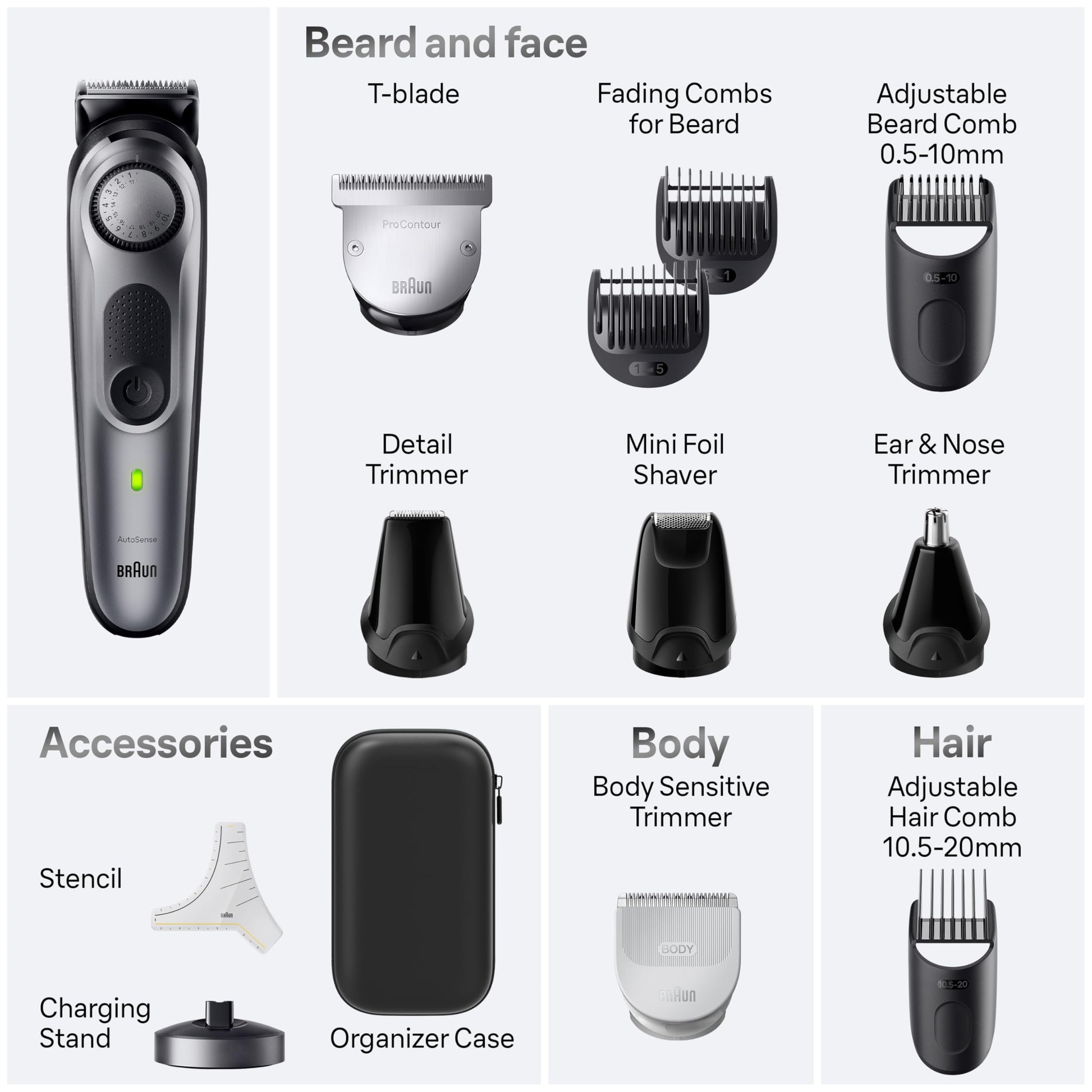 Braun Series 7 7440 12-In-1 All-In-One Style Kit, Hair Clippers and Beard Trimmer, 40 Length Settings, Waterproof - in use