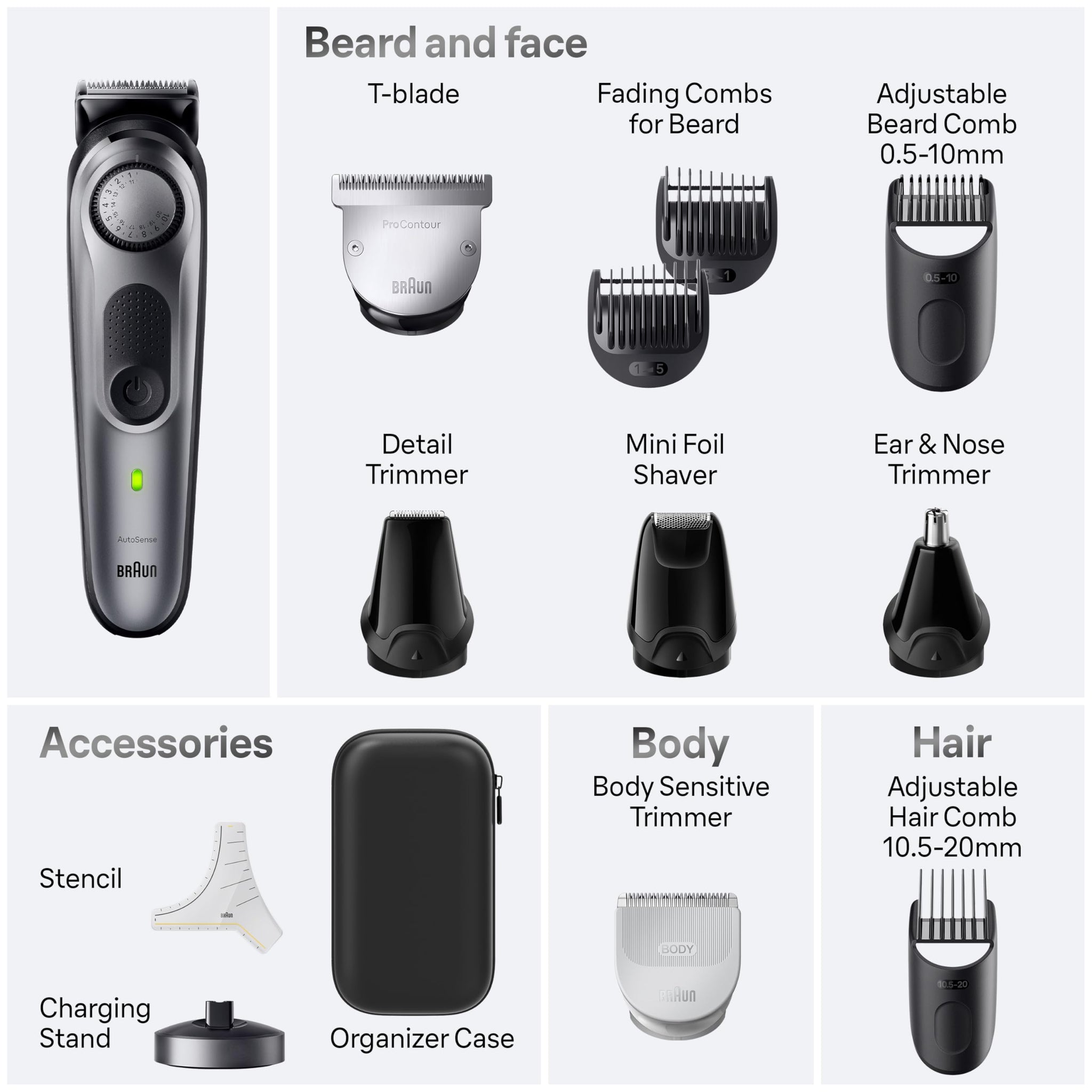 Braun Series 7 7440 12-In-1 All-In-One Style Kit, Hair Clippers and Beard Trimmer, 40 Length Settings, Waterproof - in use