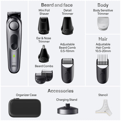 Braun Series 7 8-in-1 Hair Clipper and Trimmer for Men, 40 Length Settings, Waterproof, Cordless, Model 7410 - size and scale
