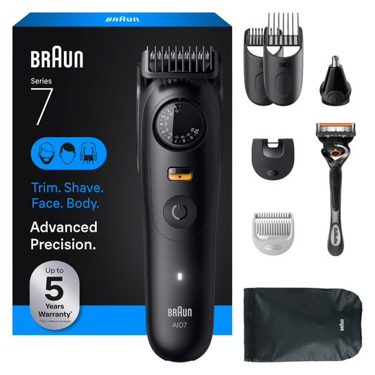 Braun Series 7 AIO 7530 All in One Shaving Set for Men, Beard Trimmer, Hair Clipper, Nose & Ear Trimmer, Grooming Kit