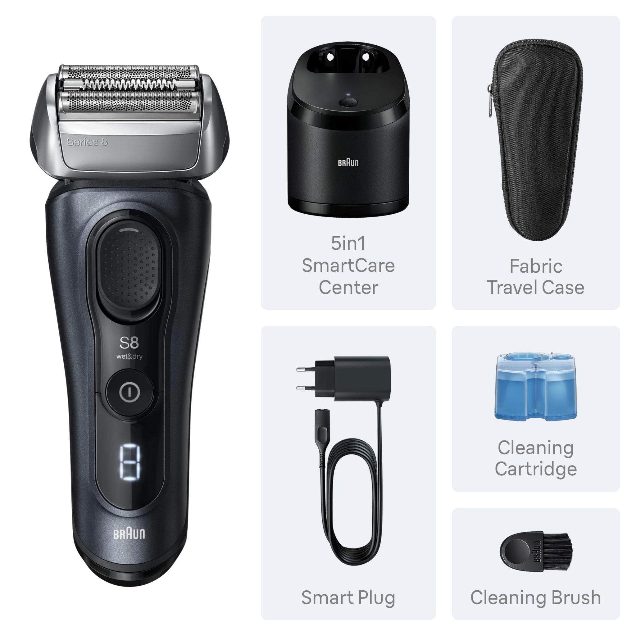 Braun Series 8 Electric Razor for Men, Wet & Dry Shaver with Precision Trimmer, 60-Minute Runtime, Made in Germany - label de