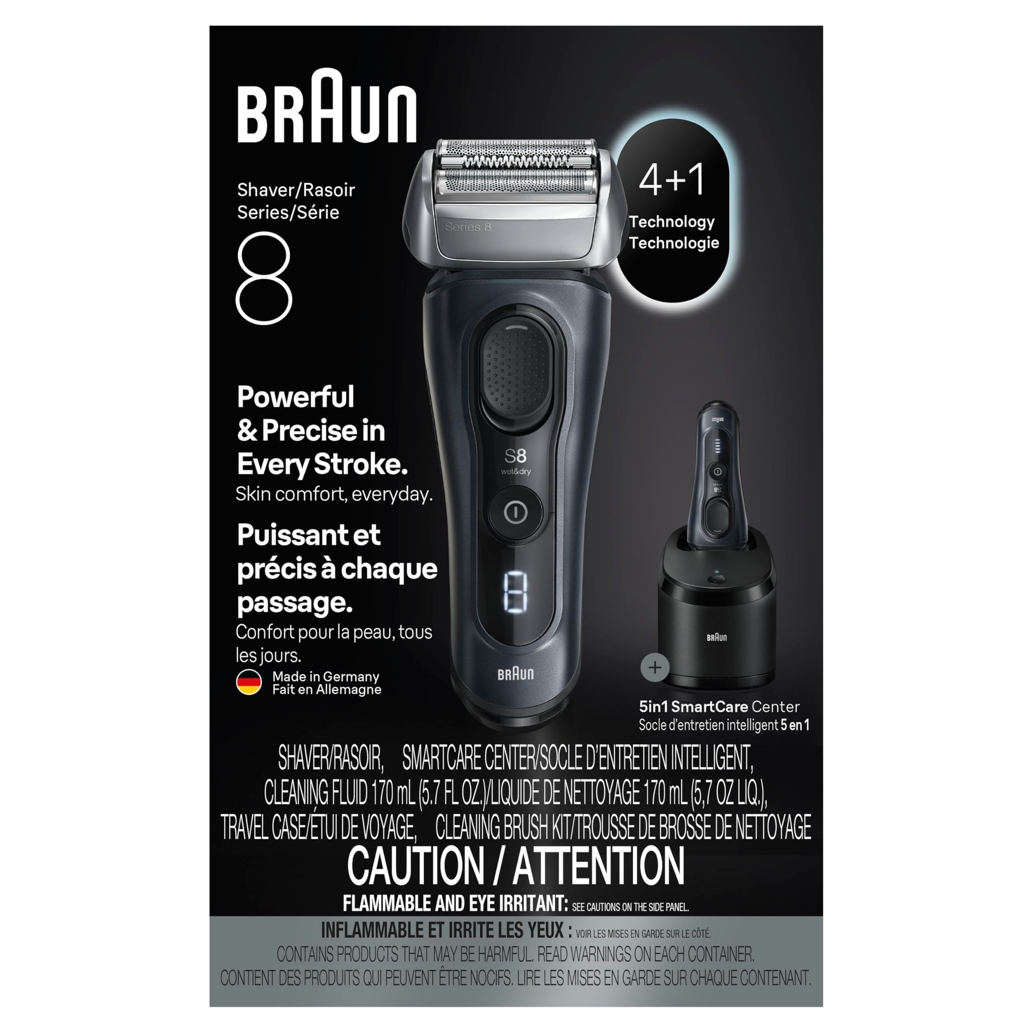 Braun Series 8 Electric Razor for Men, Wet & Dry Shaver with Precision Trimmer, 60-Minute Runtime, Made in Germany - size and
