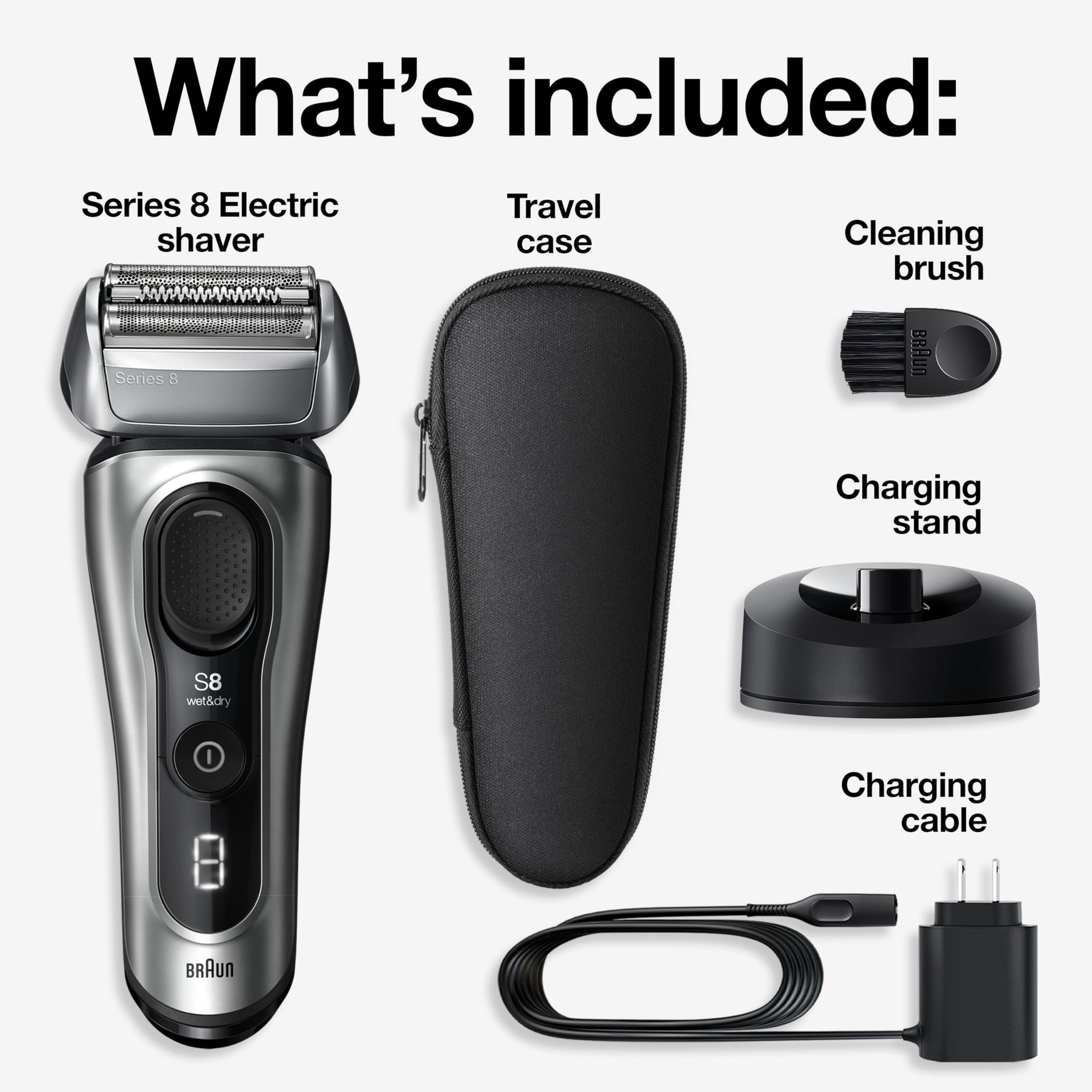 Braun Series 8 Electric Razor for Men, Wet & Dry Shaver with Precision Trimmer, 60-Minute Runtime, Made in Germany - front vi