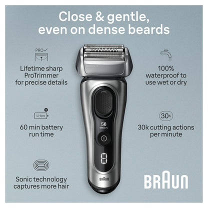 Braun Series 8 Electric Razor for Men, Wet & Dry Shaver with Precision Trimmer, 60-Minute Runtime, Made in Germany - back vie