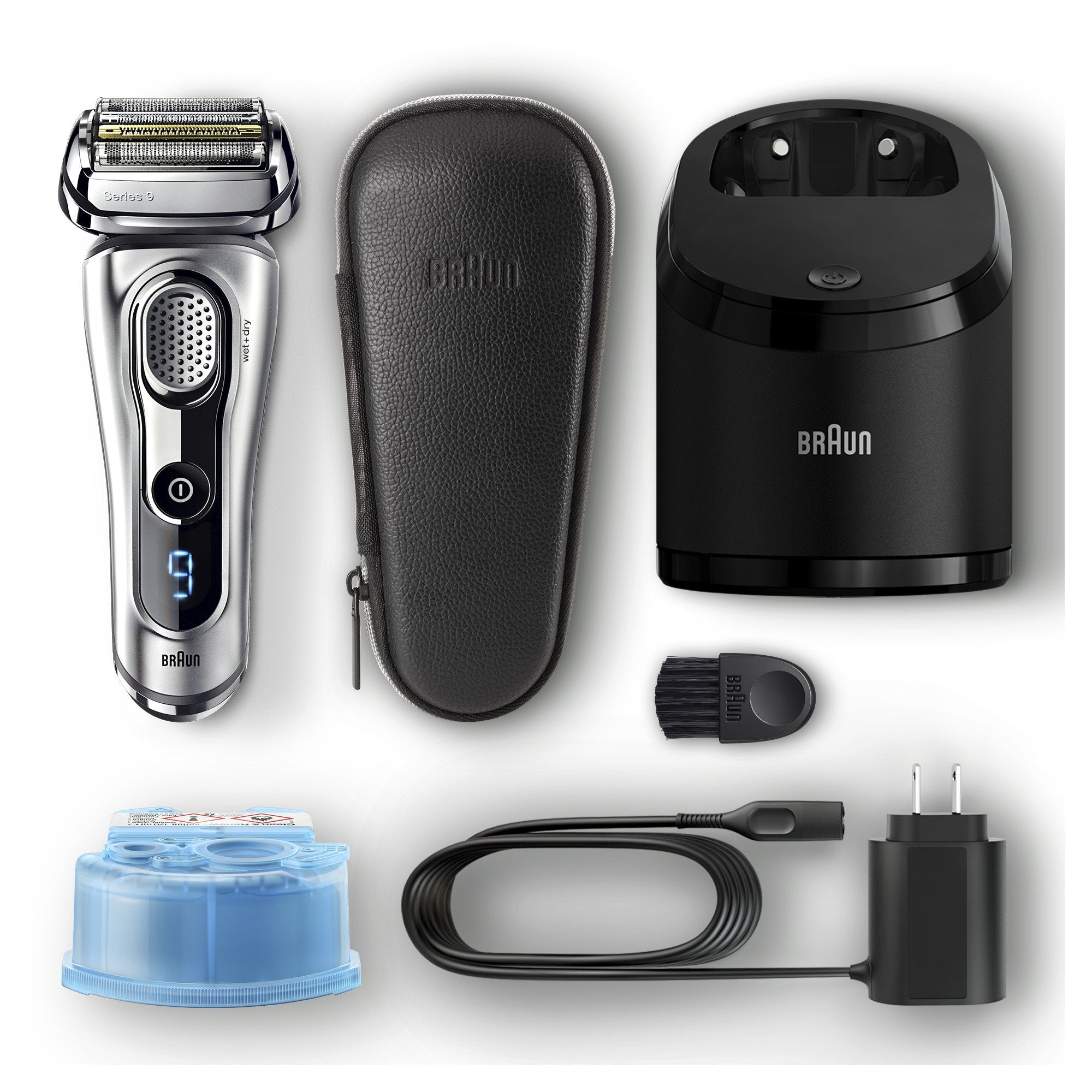 Braun Series 9 9291cc Electric Foil Shaver for Men, Rechargeable Wet & Dry, Precision Trimmer, Clean & Charge Station, Leathe