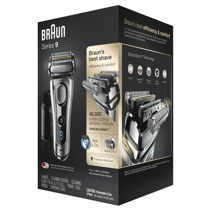 Braun Series 9 9291cc Electric Foil Shaver for Men, Rechargeable Wet & Dry, Precision Trimmer, Clean & Charge Station, Leathe