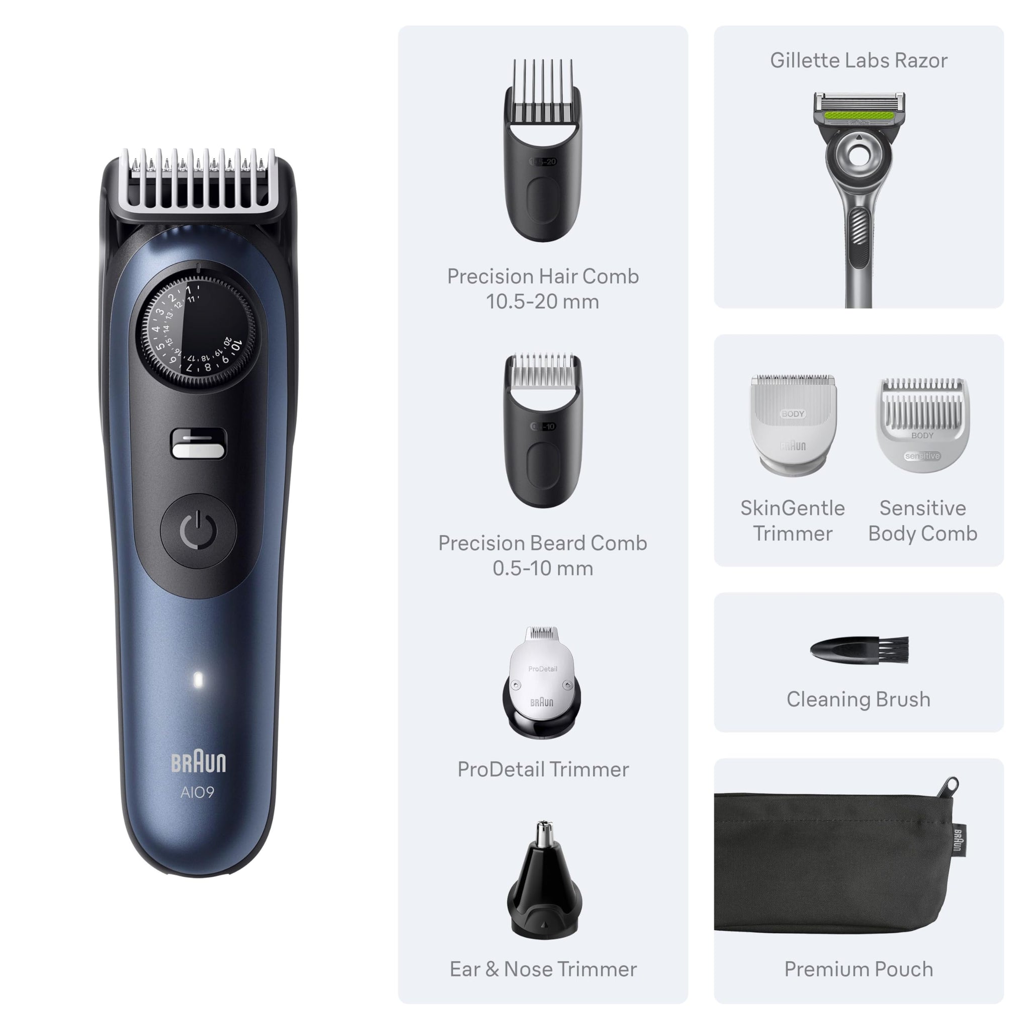 Braun Series 9 AIO 9530 All-in-One Shaving Set for Men with Beard Trimmer, Hair Clipper, Nose & Ear Trimmer, Razor, Grooming 