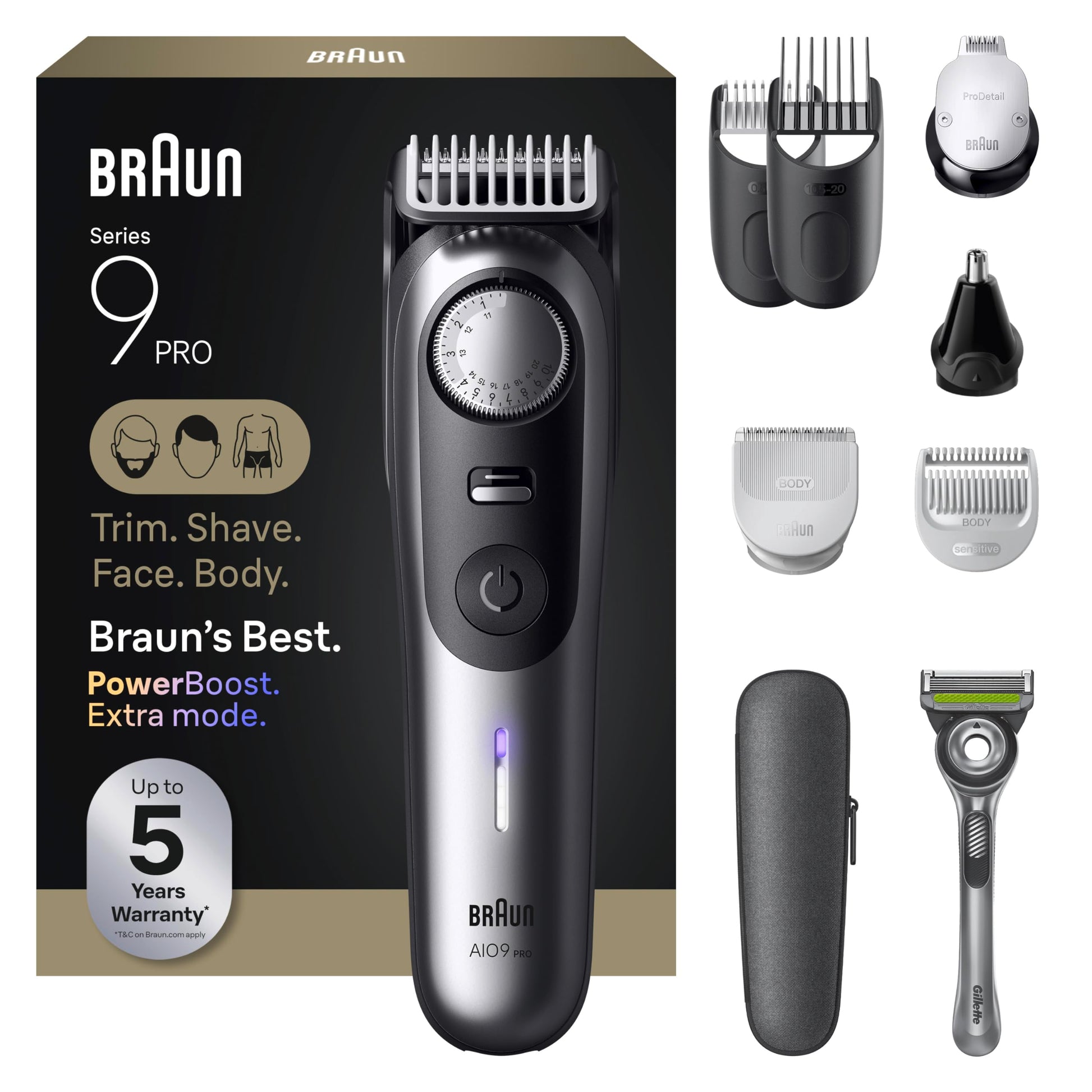Braun Series 9 AIO 9550 All-in-One Men's Grooming Kit - Titanium Coated Beard, Hair, Nose & Ear Trimmer, Waterproof