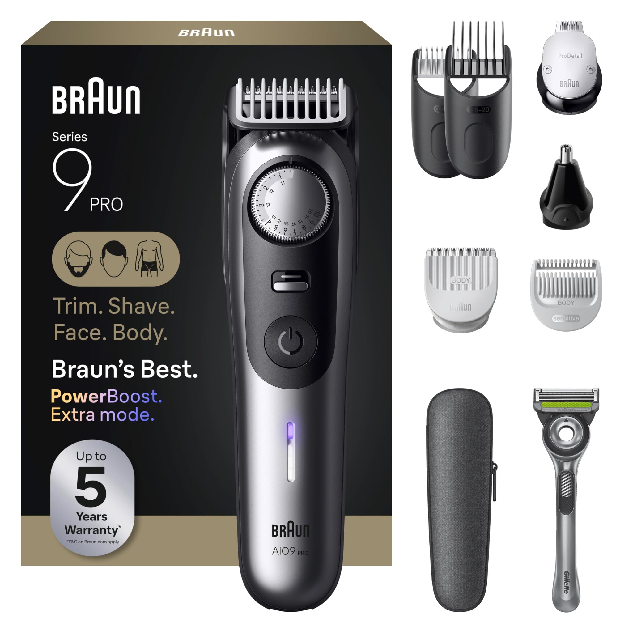 Braun Series 9 AIO 9550 All-in-One Men's Grooming Kit - Titanium Coated Beard, Hair, Nose & Ear Trimmer, Waterproof
