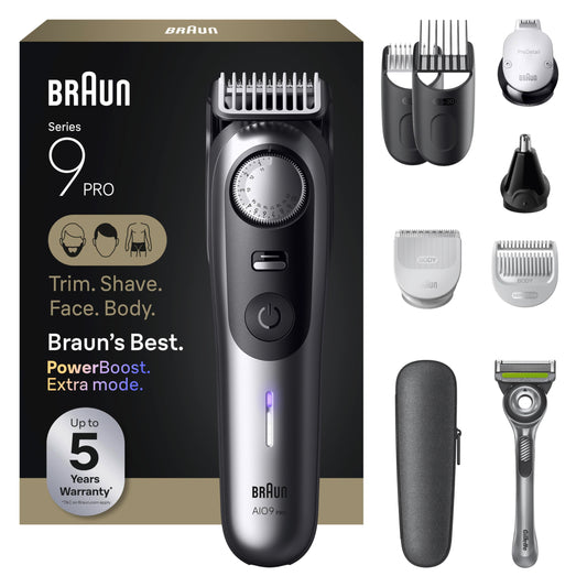Braun Series 9 AIO 9550 All-in-One Men's Grooming Kit - Titanium Coated Beard, Hair, Nose & Ear Trimmer, Waterproof