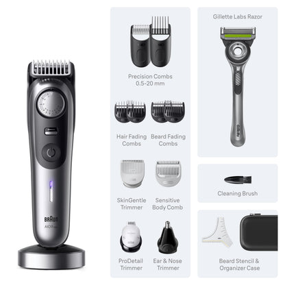 Braun Series 9 All-in-One Men's Grooming Kit, Beard Trimmer, Hair Clipper, Nose & Ear Trimmer, Body Groomer, AIO 9570 - back