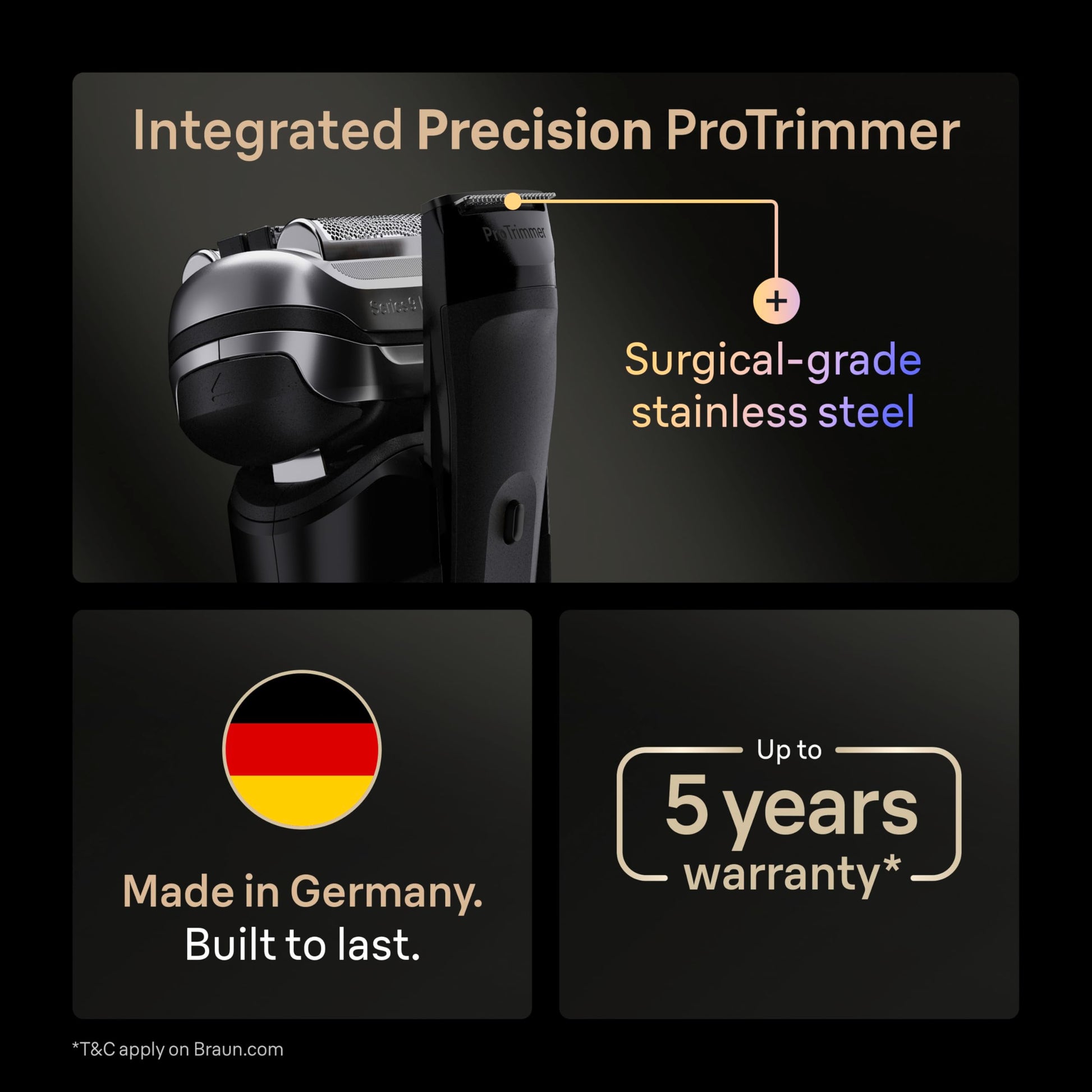 Braun Series 9 PRO+ Electric Shaver, Foil Shaver with SensoAdapt 6-in-1 Smart Care Center, Model 9660CCPS, Black - back view