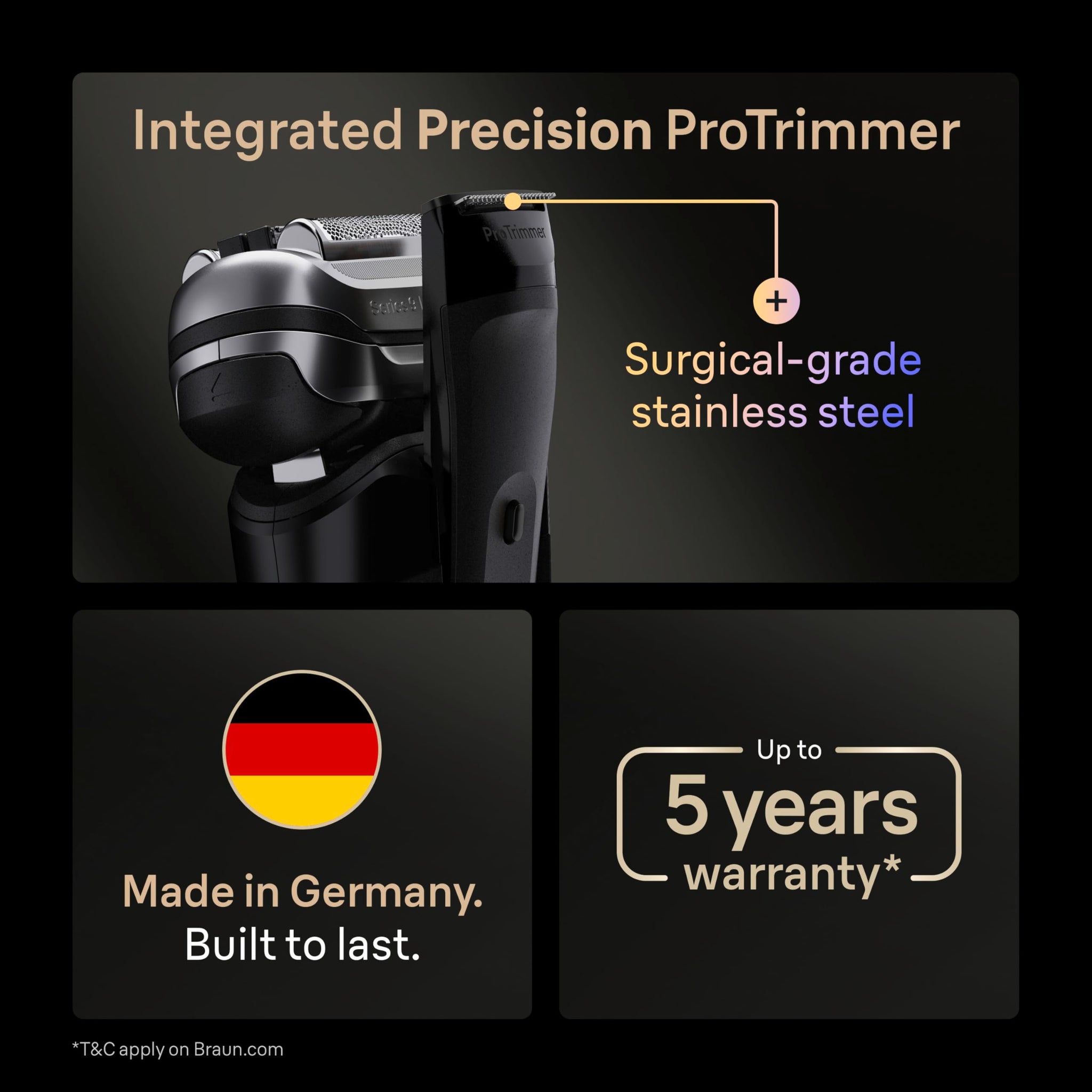 Braun Series 9 PRO+ Electric Shaver, Foil Shaver with SensoAdapt 6-in-1 Smart Care Center, Model 9660CCPS, Black - back view