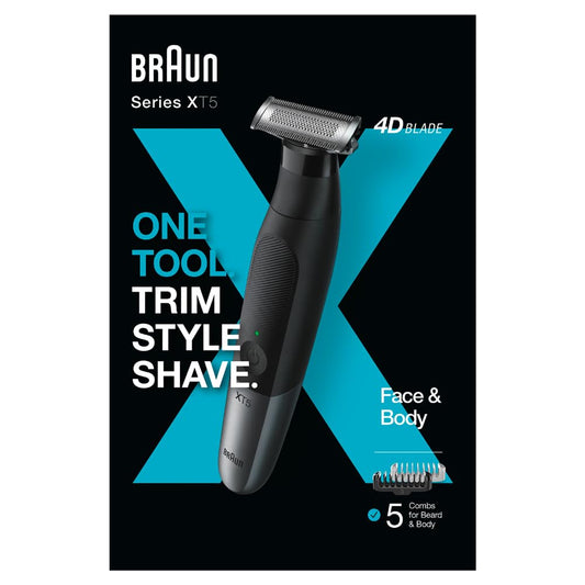 Braun Series XT5 Beard Trimmer, Electric Shaver and Body Groomer, Stainless Steel 4DBlade, Wet & Dry Use, XT5100