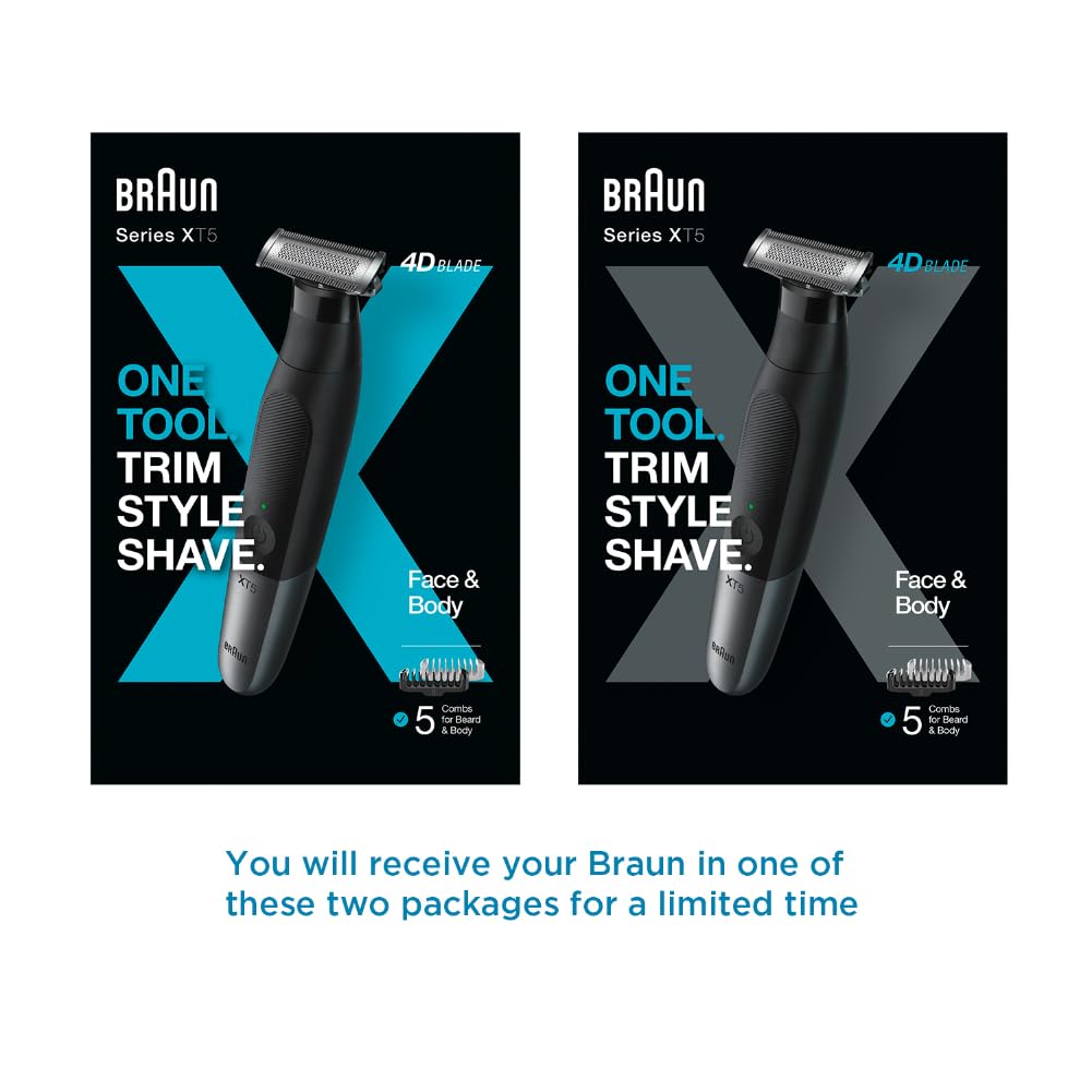 Braun Series XT5 Beard Trimmer, Electric Shaver and Body Groomer, Stainless Steel 4DBlade, Wet & Dry Use, XT5100 - back view