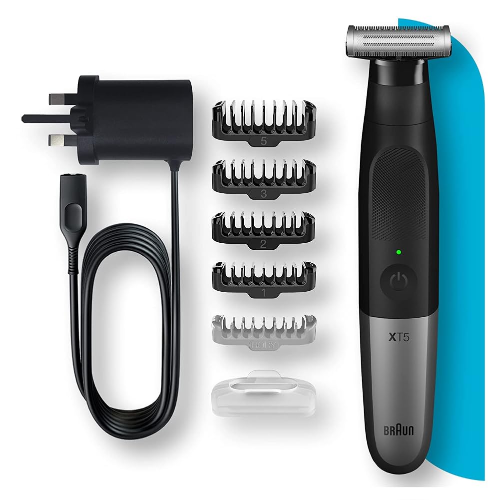 Braun Series XT5 Beard Trimmer, Electric Shaver and Body Groomer, Stainless Steel 4DBlade, Wet & Dry Use, XT5100 - size and s