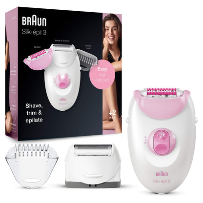 Braun Silk-epil 3-3270 Epilator, Pink, with Smart Light and 20-Tweezer System
