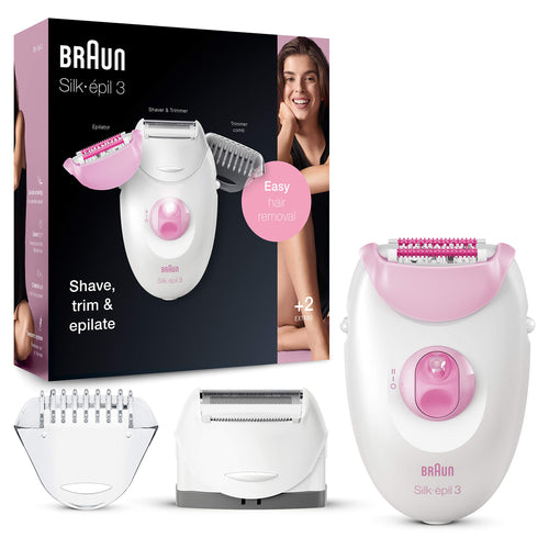 Braun Silk-epil 3-3270 Epilator, Pink, with Smart Light and 20-Tweezer System