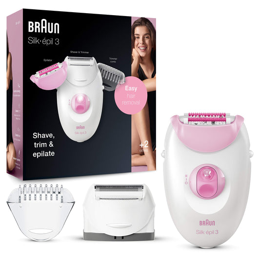 Braun Silk-epil 3-3270 Epilator, Pink, with Smart Light and 20-Tweezer System