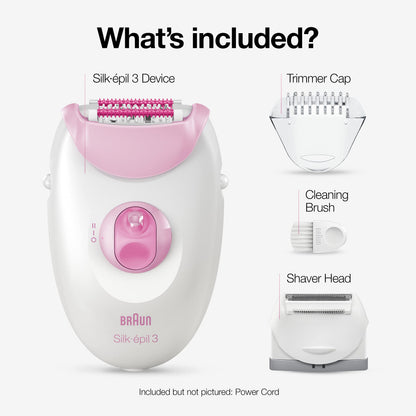 Braun Silk-epil 3-3270 Epilator, Pink, with Smart Light and 20-Tweezer System - front view