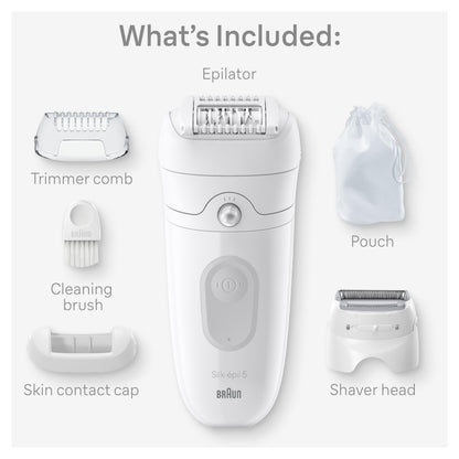 Braun Silk-epil 5 Epilator SE5-041, Wet & Dry, with Shaver Head & Trimmer Comb, Grey - front view