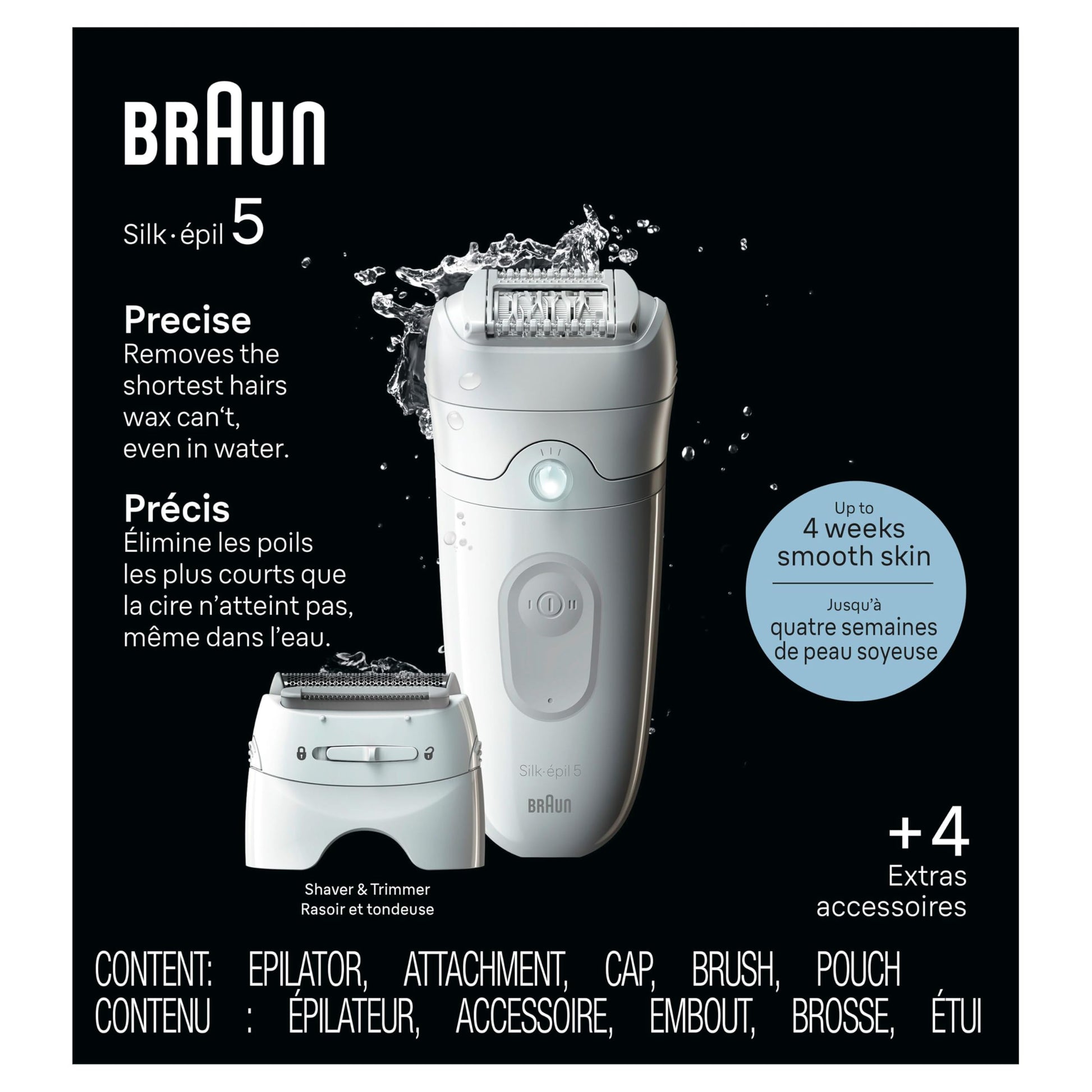 Braun Silk-epil 5 Epilator SE5-041, Wet & Dry, with Shaver Head & Trimmer Comb, Grey - size and scale