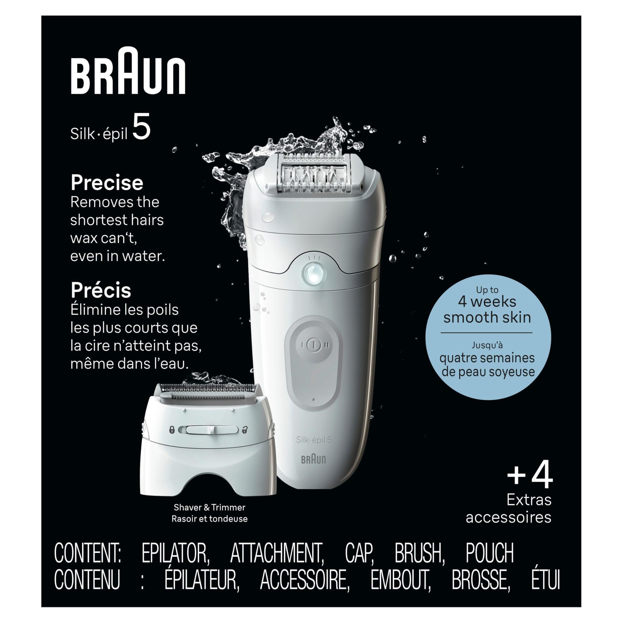 Braun Silk-epil 5 Epilator SE5-041, Wet & Dry, with Shaver Head & Trimmer Comb, Grey - size and scale
