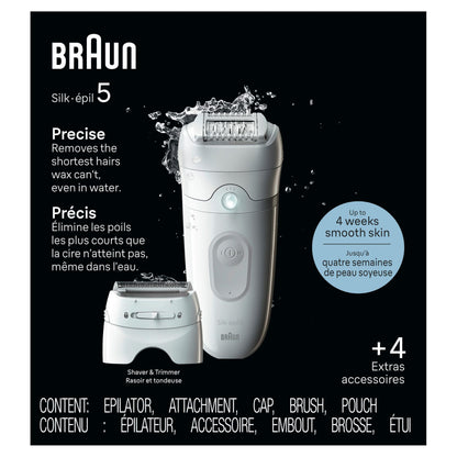 Braun Silk-epil 5 Epilator SE5-041, Wet & Dry, with Shaver Head & Trimmer Comb, Grey - size and scale