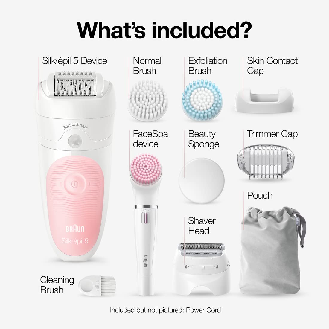 Braun Silk-Epil Beauty Set 5 5-895 6-in-1 Cordless Wet & Dry Epilator Kit with Attachments - front view