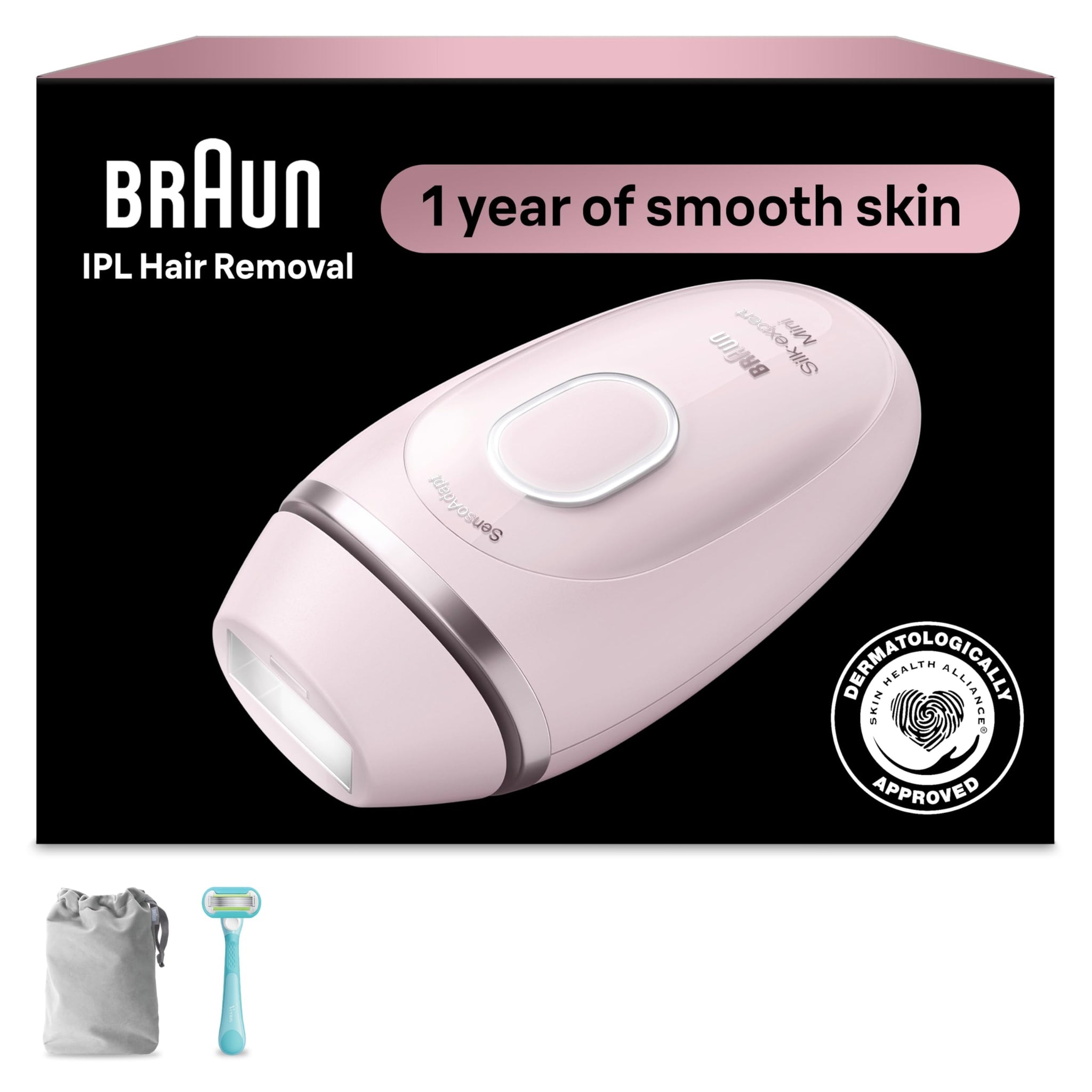 Braun Silk-Expert Mini IPL1111 Wired IPL Hair Removal Device, Home Use, with Bag and Venus Razor