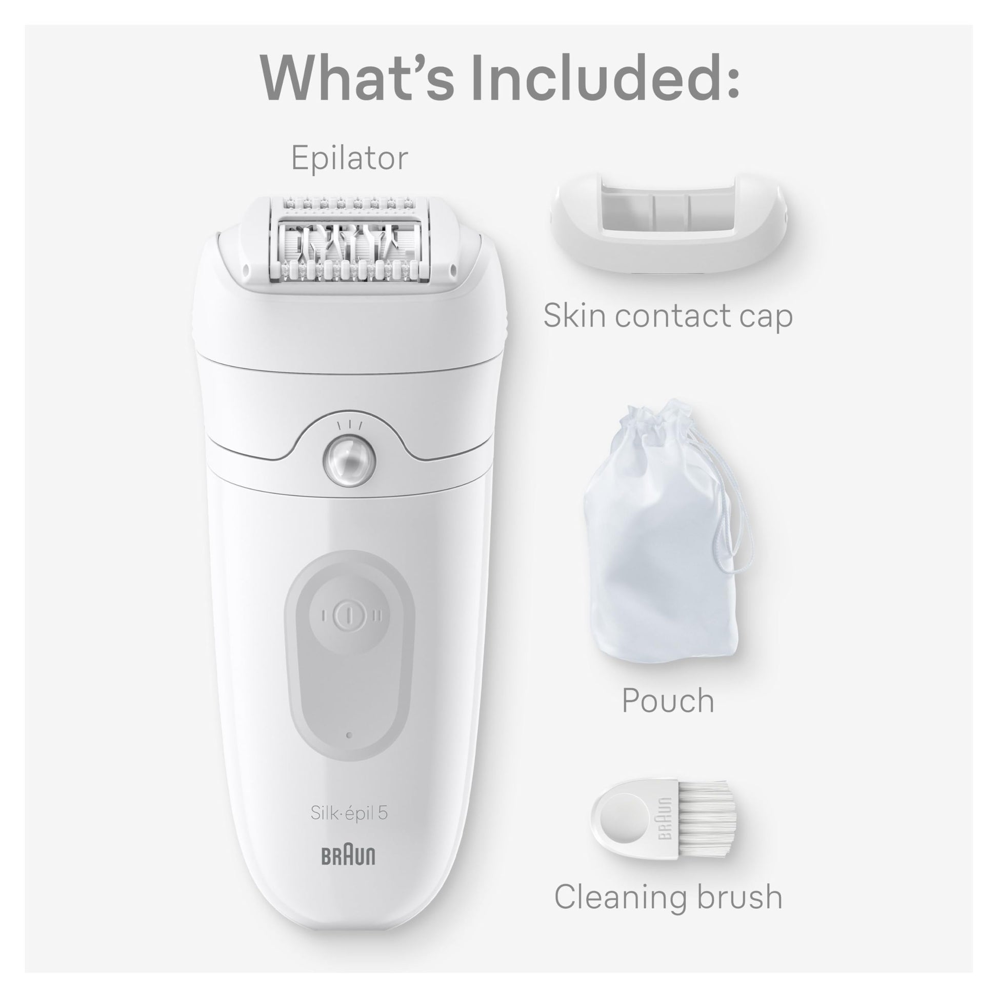 Braun Silk-épil 5 Epilator SE5-011, Wet & Dry Women's Hair Removal Device with Skin Contact Cap, Grey - front view