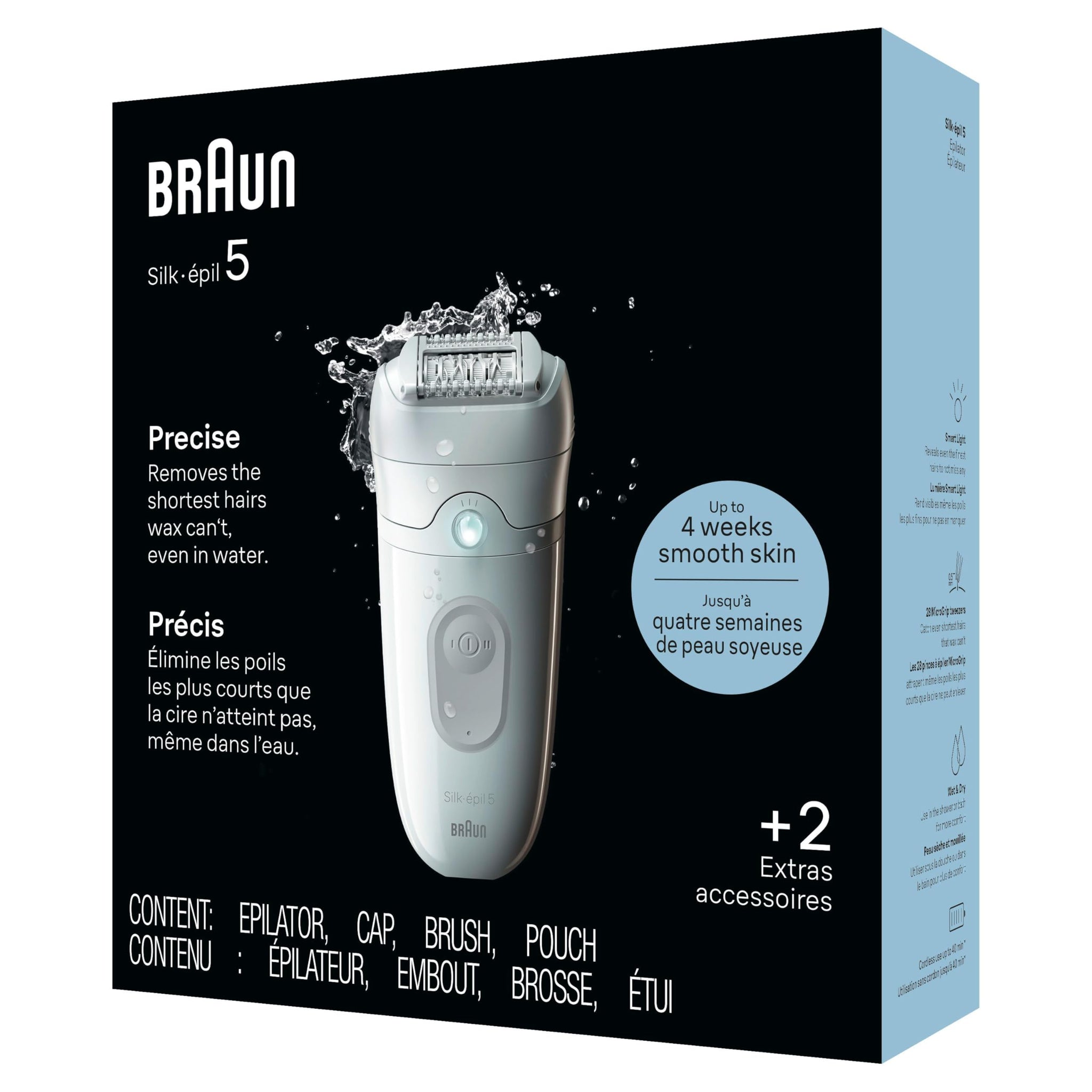 Braun Silk-épil 5 Epilator SE5-011, Wet & Dry Women's Hair Removal Device with Skin Contact Cap, Grey - size and scale