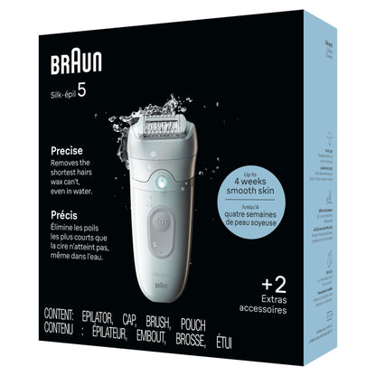 Braun Silk-épil 5 Epilator SE5-011, Wet & Dry Women's Hair Removal Device with Skin Contact Cap, Grey - size and scale