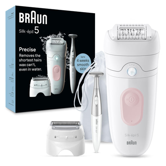 Braun Silk-épil 5 Epilator, Wet & Dry, Flamingo, SE5-230, with Massage Roller Cap