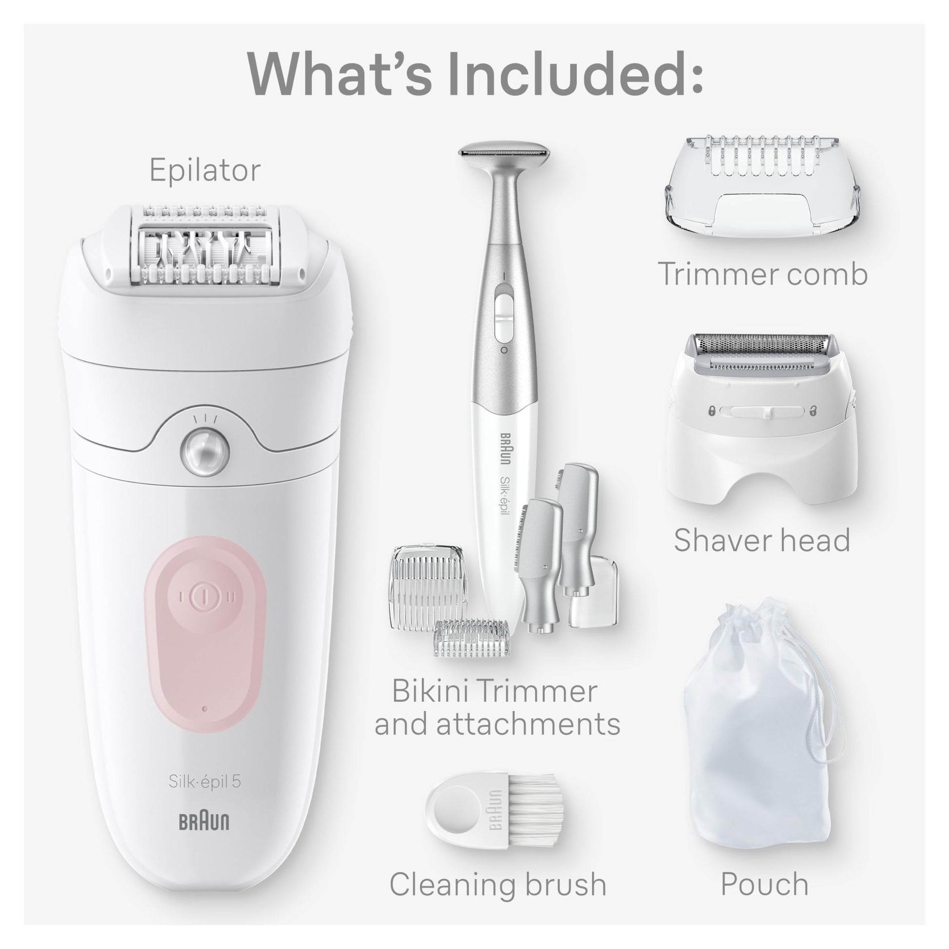 Braun Silk-épil 5 Epilator, Wet & Dry, Flamingo, SE5-230, with Massage Roller Cap - front view