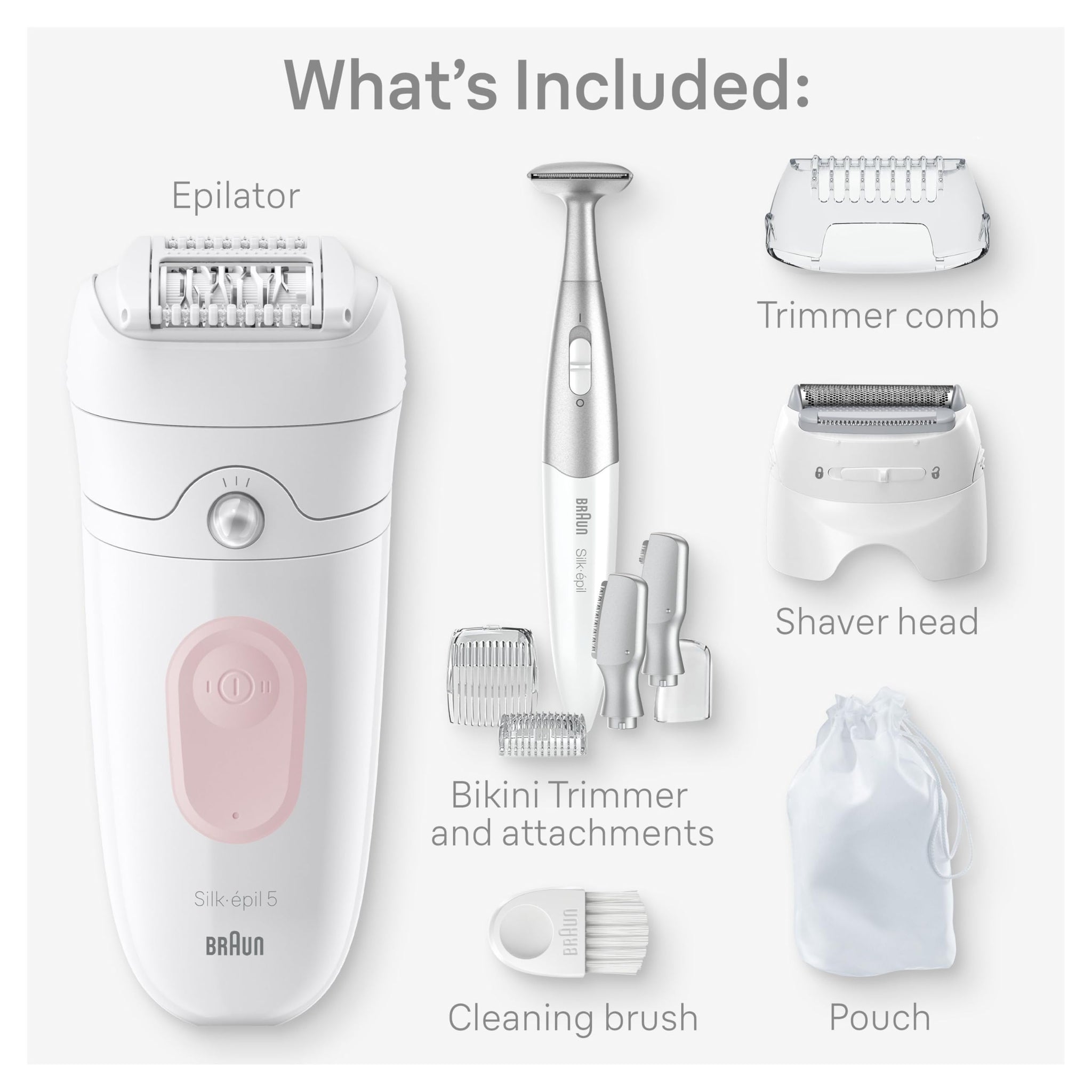 Braun Silk-épil 5 Epilator, Wet & Dry, Flamingo, SE5-230, with Massage Roller Cap - front view