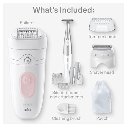 Braun Silk-épil 5 Epilator, Wet & Dry, Flamingo, SE5-230, with Massage Roller Cap - front view
